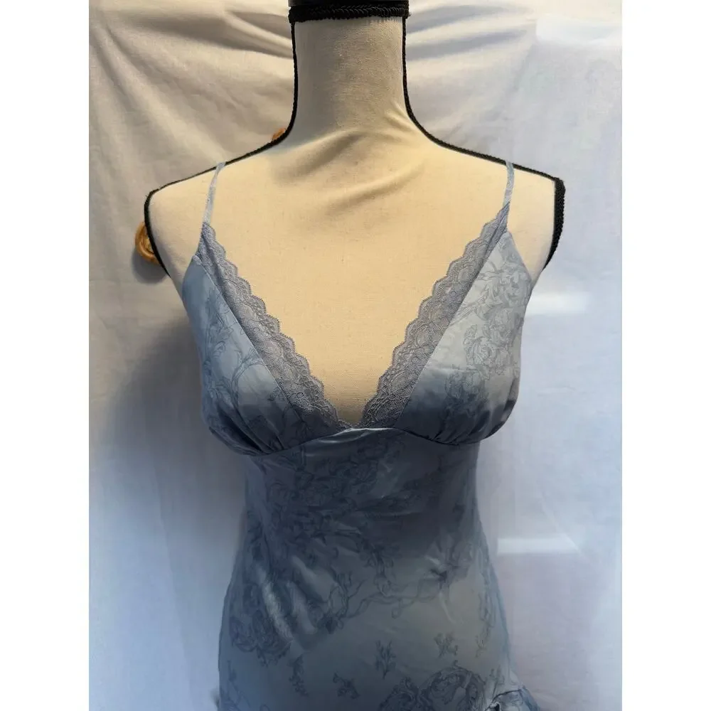 Urban Outfitters Kimchi Blue Asymmetric Ruffle Slip Dress Lace V Neck Blue S